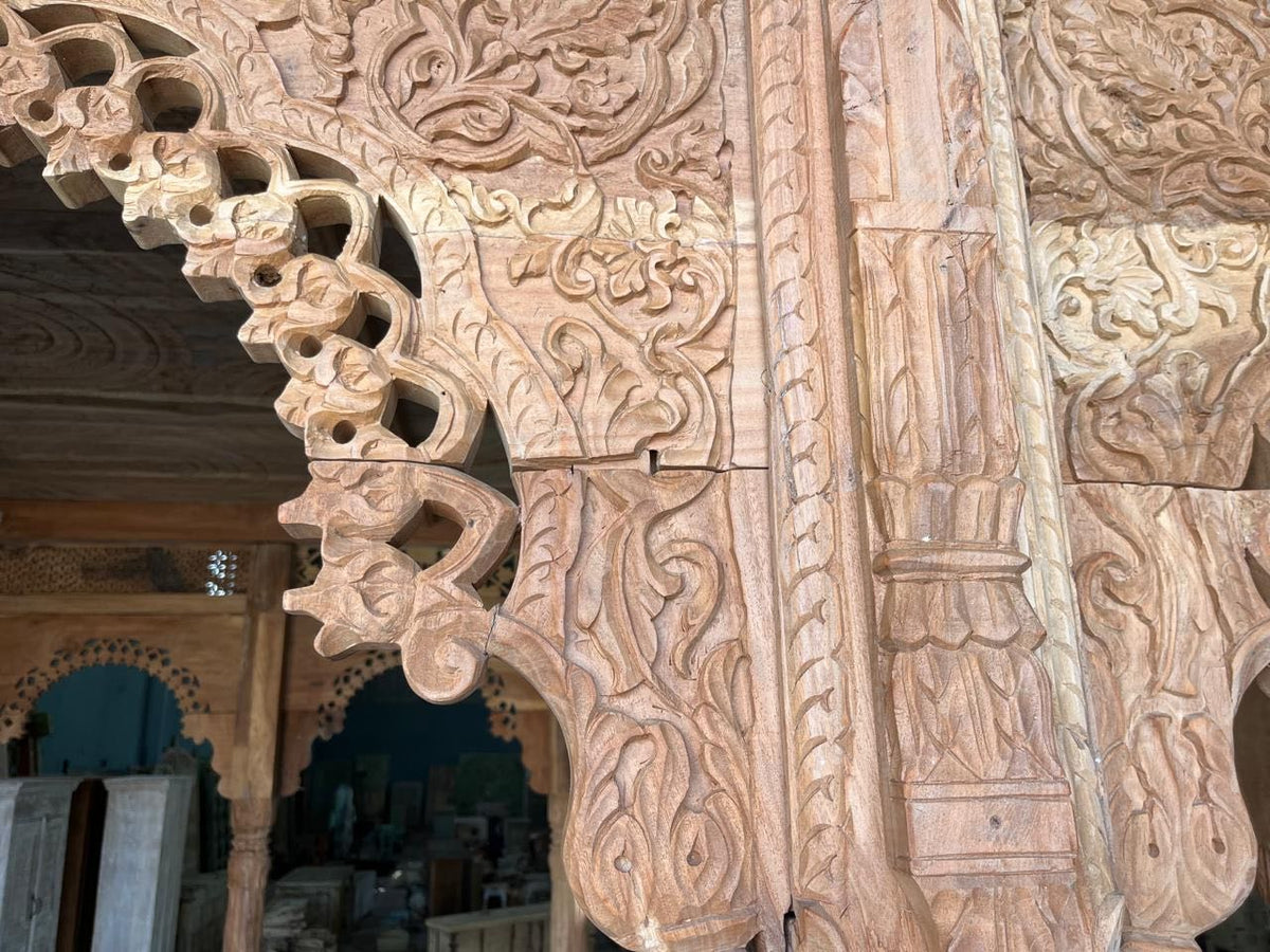 Bageecha hand carved reclaimed wood garden house with flat roof, ornamental arches and carved pillars 375cm