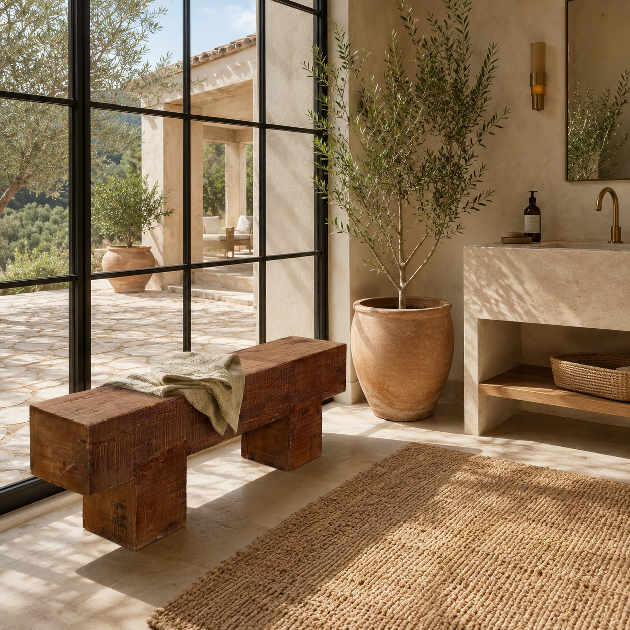 Gargi reclaimed wooden bench in rustic style with solid aged timber construction, 120cm