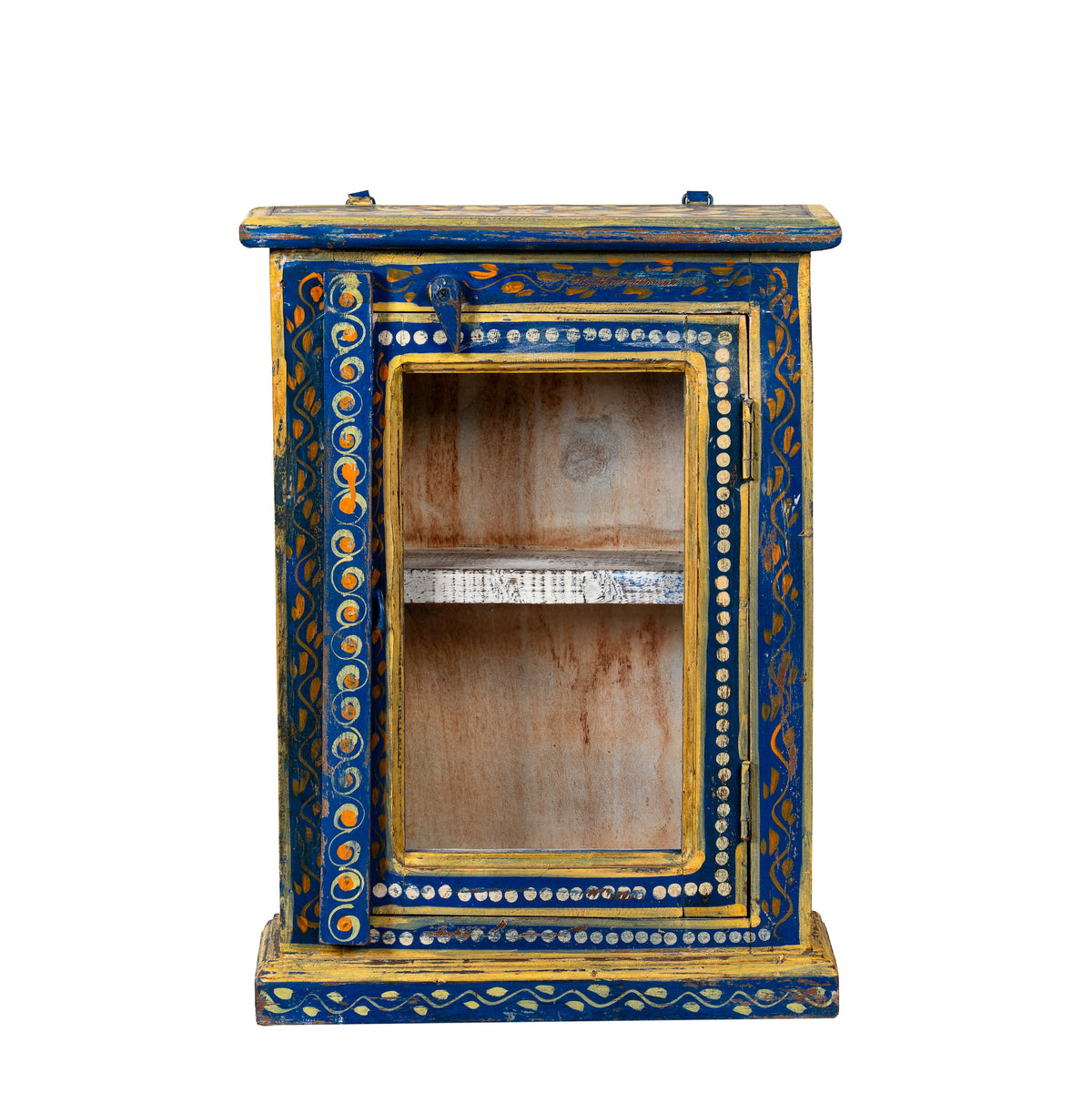 White background image of a Gauransh hand painted reclaimed wood wall shelf with rustic decorative character 40cm