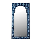 White background image of a unique hand painted Indian arch mirror made of reclaimed wood.