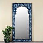 Image of a unique hand painted Indian arch mirror made of reclaimed wood.