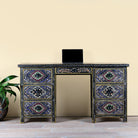 Image of a hand painted decorative desk made of reclaimed wood in vintage design with 7 drawers.