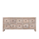 White background image of a sandblasted reclaimed mango wood chest of drawers with ten drawers, perfect as bedroom furniture or part of a relaxed Ibiza-style interior.