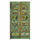 White background image of a hand painted antique Indian door wall panel with Hindu motifs.