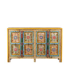 Wite background image of a of a aashish-hand-painted-sideboard-reclaimed-wood-150cm with floral design.