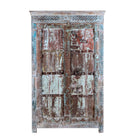 White background image of a antique Indian Door Wardrobe with generated colours and iron fittings in vintage style made of teak wood.