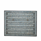 White background image of a Akshi hand painted head board made from an antique Indian teak door, featuring traditional floral motifs in blue and cream and original iron hardware—an elegant example of hand painted head boards and authentic Indian headboards.