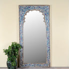 Image of a large decorative mirror, Aalap made of reclaimed wood with arched top.