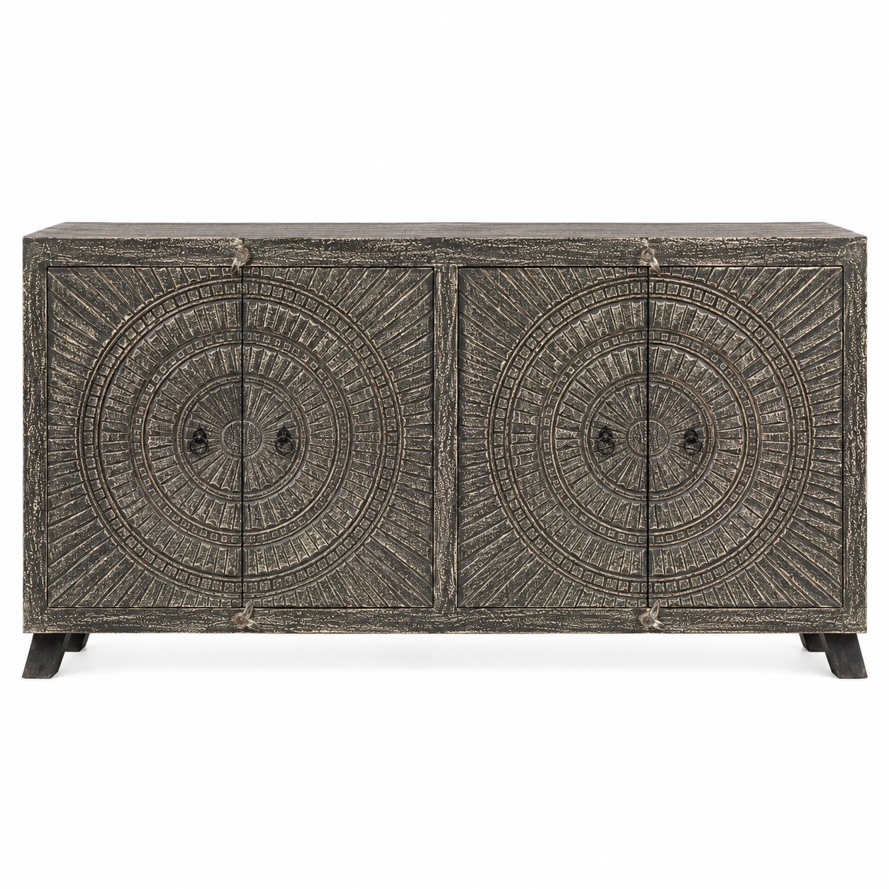 White background image of a Ananya hand carved mango wood sideboard with Indian carved doors 170cm