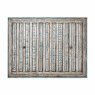 White background image of a Anmol hand painted head board made from an antique Indian teak door, featuring traditional floral motifs in blue and cream and original iron hardware—an elegant example of hand painted head boards and authentic Indian headboards.