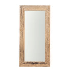 White background image of a reclaimed wood mirror Aranyani with sanded beach wood texture and minimalist design. A Japandi style mirror handcrafted in Rajasthan, offering rustic charm and sustainable elegance.
