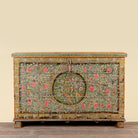 Armaan hand painted reclaimed teak wood storage chest with colourful floral motifs and traditional iron fittings, 151cm wide