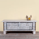 Aryav whitewashed mango wood coffee table chest with decorative iron fittings 116cm