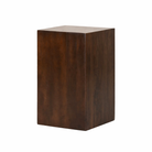White background image of a minimalist side table in solid mango wood, coffee table mango wood, Indian home decor, 30 × 30 × 50 cm.