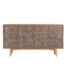 White background image of Avighna sideboard styled in a contemporary interior with brass accents.