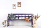 Bagnan reclaimed teak wood bench with distressed shabby chic finish and spindle backrest, 180cm