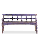 White background image of a Bagnan reclaimed teak wood bench with distressed shabby chic finish and spindle backrest, 180cm