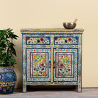 Image of a hand painted reclaimed wood storage cabinet in vintage floral design.