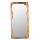 White background image of a mango wood mirror Bana with tall, arched frame and natural finish. A handcrafted piece of rustic wall art perfect for Mediterranean and minimalist interiors.