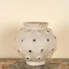 Handmade papier-mâché vase Barfi with dotted surface and mirrored details. A vintage home accessory and unique Indian decoration ideal for dried flowers or as a sculptural piece in vintage home decor.