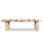 White background image of a Beas handcrafted bench made from a reclaimed antique Indian half teak door with original iron fittings, solid teak wood construction, rustic Ibiza style, and versatile bench or table design, 170cm.