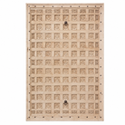 White background image of a  Bheem hand-carved teak headboard made from an old Indian ceiling door, featuring floral panel carvings and a whitewashed finish—an authentic piece of old door headboards and old Indian door furniture.
