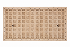 Bheem hand-carved teak headboard made from an old Indian ceiling door, featuring floral panel carvings and a whitewashed finish—an authentic piece of old door headboards and old Indian door furniture.