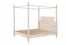 White background image of a white washed handcrafted canopy  boho bed Bistar white in solid mango wood, Mediterranean-inspired artisanal bedroom furniture, 190 × 200 cm.