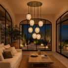 Chahal mosaic pendant light with seven hanging mosaic lamps and round ceiling panel 60cm