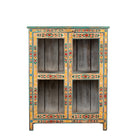 White background image of a Chaitanya hand-painted reclaimed wood display cabinet with colourful floral design 112cm