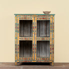 Chaitanya hand-painted reclaimed wood display cabinet with colourful floral design 112cm