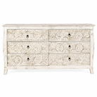 White background image of a Nagpur hand carved mango wood chest of six drawers with Indian carved fronts 150cm