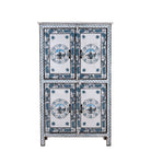 White background image of a Srika limited edition hand painted reclaimed wood cabinet inspired by Delft porcelain 150cm