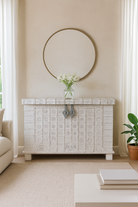 White background image of a antique Indian chest in blue with brass fittings – solid teak iron fitted wooden chest ideal for storing blankets, pillows, or decorative use.