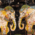 Ehsaan hand painted reclaimed Indian teak door panel wall art with two elephant motifs 168cm