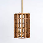 Wooden vintage ceiling lamp made of natural mango wood with brass-clad edges and a grid design – elegant mango wood lighting for kitchens, dining rooms, or living spaces.