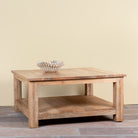Eklavya minimalist square mango wood coffee table with spacious lower shelf 100cm