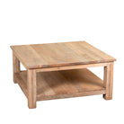 White background image of a Eklavya minimalist square mango wood coffee table with spacious lower shelf 100cm