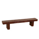 White background image of a rustic wood bench made of reclaimed wood, full block design, sustainable furniture for hallways, living rooms, or terraces, 200 × 30 × 40 cm.