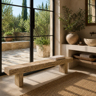 Eshita hand carved reclaimed teak wood bench with rustic natural finish, 180cm