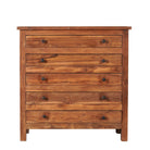 White background view of a chest of drawers made from reclaimed teak wood, featuring a minimalist design with five spacious drawers and a warm natural finish — ideal for rustic and modern interiors.