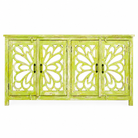 Wite background image of a Green Star hand carved mango wood sideboard with floral carvings and mirrored glass doors 180cm