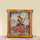 Dancer antique reclaimed wood mirror with hand-painted classical Indian dancer artwork on an authentic vintage wooden mirror frame, 50x50x5cm.