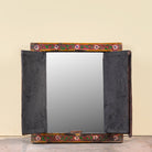 Image howing open wings of a Dancing Ganesh antique reclaimed wood mirror with hand-painted Indian artwork on an authentic vintage reclaimed wooden mirror frame, 50x50x5cm.