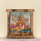 Hanuman antique reclaimed wood mirror with hand-painted Hindu artwork, authentic Indian vintage wooden mirror frame, 50x50x5cm.