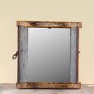 Open Wings image of a Hanuman antique reclaimed wood mirror with hand-painted Hindu artwork, authentic Indian vintage wooden mirror frame, 50x50x5cm.