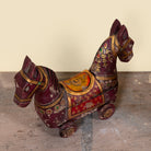 Close up image of a Haroon hand painted mango wood spice box with sliding lid, handcrafted Indian decorative storage box, 25x7x20cm.