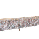 Close up image of a Haveli Hook Hanger handcrafted from an antique Indian reclaimed wood architectural element with hand-carved floral details, bleached finish and six iron hooks, 130x7x5cm.