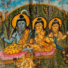 Close up image of a Indian Gods antique reclaimed wood mirror with hand-painted Hindu deities on an authentic vintage Indian wooden mirror frame, 50x50x5cm.