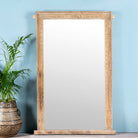 Vadish antique Indian teak wood window mirror with bleached Ibiza-style finish, 156cm